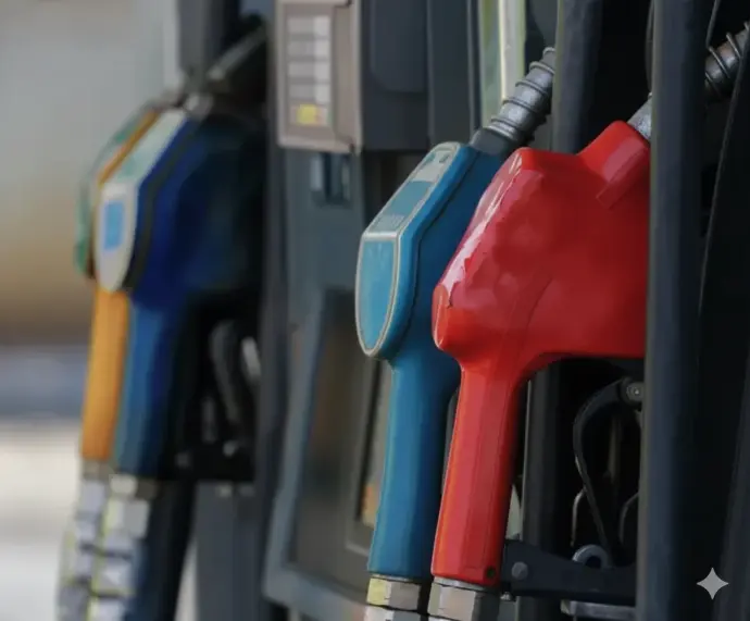 Fuel pump nozzles at a gas station